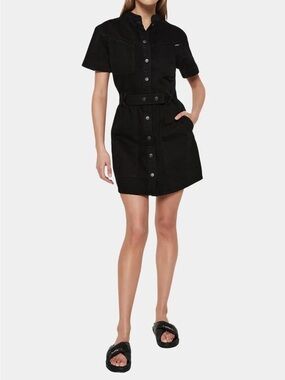 Bardot • nwt $350 Black Button-Up Belted Dress PTP 20”-21”